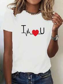 Día de San Valentín Día Ropa, vestimenta Adecuado Para Día de San Valentín Día Y Día Regalos, Y2K Moda Mujeres Cuello Redondo Mangas cortas, Informal Y Cómodo, Mujeres Primavera-Verano Ropa En Tallas S, M, L, XL XXL-Vintage Calle Estilo Unisexo Suelto Algodón Corto Manga Tripulación Cuello Camiseta 100% algodón puro - Blanco - Ver 1