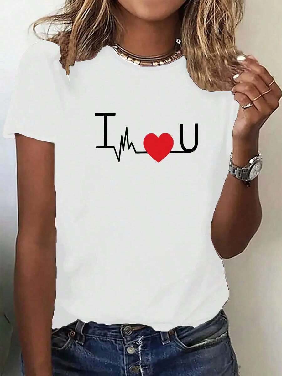 Día de San Valentín Día Ropa, vestimenta Adecuado Para Día de San Valentín Día Y Día Regalos, Y2K Moda Mujeres Cuello Redondo Mangas cortas, Informal Y Cómodo, Mujeres Primavera-Verano Ropa En Tallas S, M, L, XL XXL-Vintage Calle Estilo Unisexo Suelto Algodón Corto Manga Tripulación Cuello Camiseta 100% algodón puro - Blanco - Ver 1