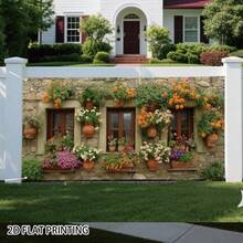 1pc 2D Floral Window Curtain & Garage Door Banner, Decorative Fence, Easy Installation, Polyester Material, Suitable For Wedding, Backyard, Garden Party, Patio Decor, Comes With Fixing Ropes, Applicable For Christmas And Halloween Decoration, 2D Flat - 20 - View 4