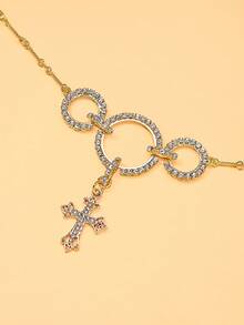 1pc Sexy Fashion Circular Cross Pendant Waist Chain, Sparkling Rhinestone Jewelry For Women, Beach Jewelry - Multicolor - View 8