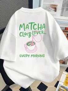 Amante del Matcha, Camiseta con Estampado de Matcha para Cada Mañana, Manga Corta, Cuello Redondo, Top Casual para Primavera y Verano, Ropa de Mujer Y2k, Camiseta - Negro - Ver 2