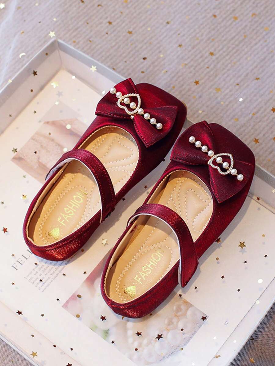 2-12 Anos Sapatos de Princesa de Sola Macia para Meninas, com Fivela de Cristal e Decoração de Laço, Novos Lançamentos Primavera/Outono 2026 - Vermelho - Visão 1