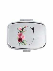Square Pill Box With Pink Flower And Black Letter Pattern, Portable Medication Storage Compartment, Compact Jewelry And Pill Case, Portable Design, Creative Gift Suitable For Travel, Outdoor Activities, Giving To Family, Friends And Students, Easy To Open For Tablets, Perfect For Holiday Decoration Or Storing Small Items, Durable And Portable - Silver - View 18