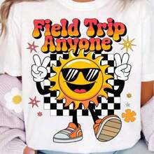 1 "Field Trip Anyone" T-Shirt, School Trip T-Shirt, "Teacher Magic School Bus" T-Shirt, Field Day T-Shirt, "Seatbelts Everyone" T-Shirt, "Frizzle" T-Shirt, Teacher T-Shirt, Oversized Graphic Tees For Women, 100% Cotton, Crew Neck, Short Sleeve, Casual Tops, 180g, 100% Cotton, All Designs Are Printed. Unisex. - 白色 009 - 查看 2