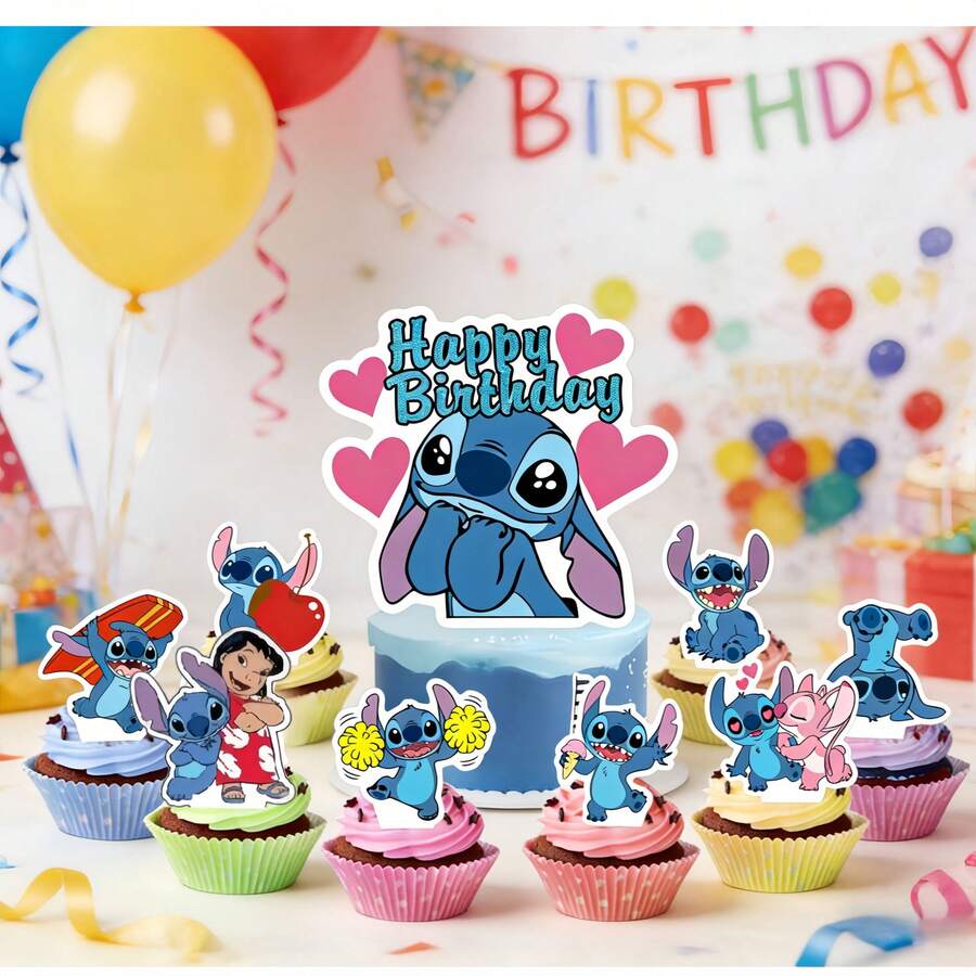 Disney 25个史迪奇蛋糕装饰插牌,甜点装饰,生日派对蛋糕装饰用品 - 彩色 - 查看 1