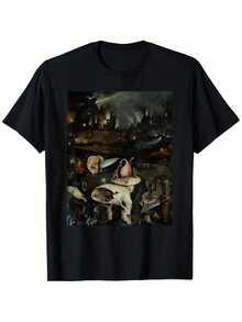 Casual T-shirtCamiseta de pintura surrealista - Camiseta gráfica de arte negra con fantasmas, murciélagos, gatos - Suave y transpirable camiseta de Cómodo para hombres y mujeres - Lavar en máquina, ropa casual para todos los días y disfraces de Halloween - Tallas S-XXXL - Regalo perfecto para artistas y fans del surrealismo, moda artística, arte único, ajuste cómodo, camiseta de declaración, entusiastas de la moda100% CottonDurable - Negro - Ver 1
