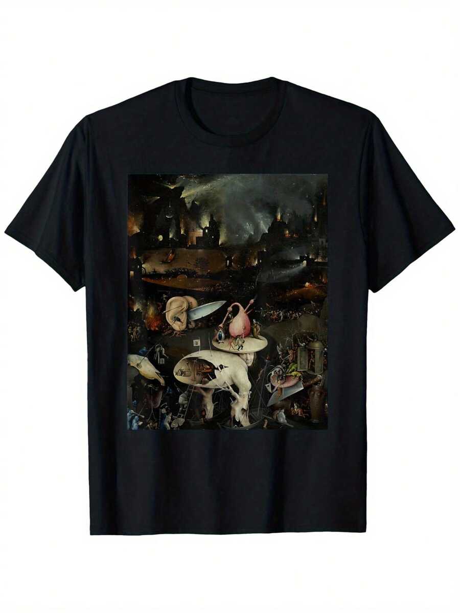 Casual T-shirtCamiseta de pintura surrealista - Camiseta gráfica de arte negra con fantasmas, murciélagos, gatos - Suave y transpirable camiseta de Cómodo para hombres y mujeres - Lavar en máquina, ropa casual para todos los días y disfraces de Halloween - Tallas S-XXXL - Regalo perfecto para artistas y fans del surrealismo, moda artística, arte único, ajuste cómodo, camiseta de declaración, entusiastas de la moda100% CottonDurable - Negro - Ver 1