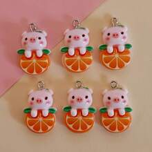 5/10 chiếc mặt dây chuyền hình chú heo cam dễ thương ngộ nghĩnh, phụ kiện làm trang sức DIY - Nhiều màu - Xem 7