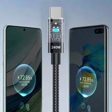 PD 240W 超快充电线 6A，USB-A 转 Type-C 编织线带 LED 指示灯，高速同步，适用于 15/16 系列、笔记本电脑 - 黑色 - 查看 4