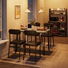 4-Piece Space-Saving Table & PU Leather Chairs, Dining Table Set For 4,Sturdy Metal Frame & Wood Top, - B - Ver 9