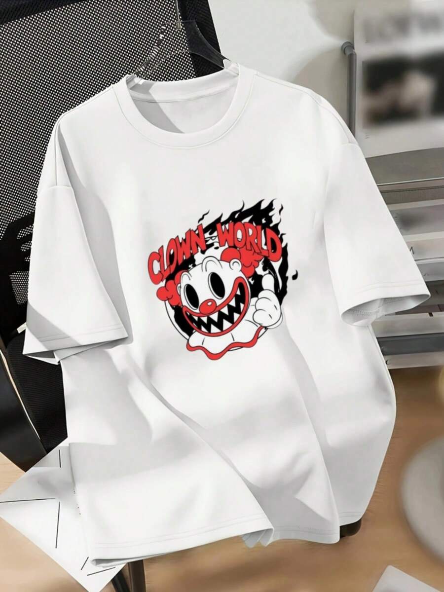 Camiseta Casual de Manga Corta para Mujer, con Estampado Gráfico de Dibujos Animados, Tejido de Poliéster, Cuello Redondo, Largo Regular, para Primavera, Verano y Todas las Temporadas, Estilo Y2k - Blanco - Ver 1