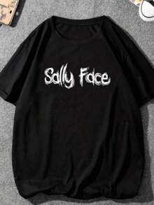 Camiseta de  con Estampado Gráfico de  - Camiseta Casual de Manga Corta con Cuello Redondo, Corte Holgado, Elasticidad Media y Lavable a Máquina para Primavera y Verano Y2k - Negro - Ver 2