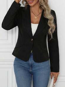 Clasi Blazer casual de unicolor, otoño - Negro - Ver 7