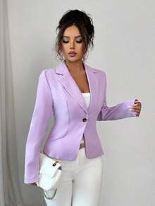 Clasi Blazer casual de unicolor, otoño - Púrpura malva - Ver 7