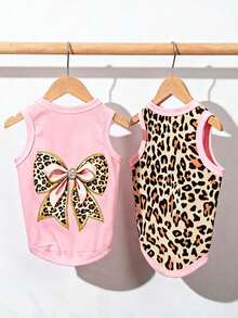 LUCKIE LABO 2件套豹纹优雅蝴蝶结趣味宠物背心，物理防蚤防掉毛保暖透气狗狗背心，适合小型和大型犬，室内外均可穿着。 - 彩色 - 查看 17