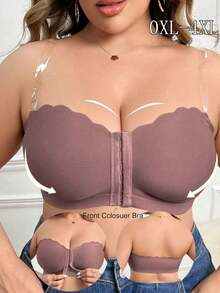 Bra Kasual Tanpa Kawat Warna Polos Ukuran Besar - Coklat - View 5