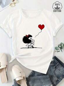 1pscCamiseta Casual de Manga Corta Extra Grande para Mujer Loop Mafalda - 100%, Tallas S-XXL, Cuello Redondo con Estampado Gráfico de Dibujos Animados, Transpirable y Lavable a Máquina, Camiseta Blanca de Moda para Comodidad Diaria, Camisetas para Damas, Outfit Relajado, Diseño Caprichoso, Ajuste Cómodo, Blusa Elegante, Amantes de la Moda100%cotton100% Cotton100% Cotton100% Cotton - Blanco - Ver 1
