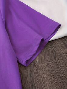 Talla Grande - Talla Grande - Camiseta para Mujer, con Estampado de Gato y Corazón, Estampado de Letras, Talla Grande, Cuello Redondo - Morado - Ver 3