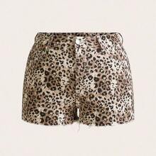 ICON Plus Size Women's Fashion Tiger Stripe Washed Frayed Hem Denim Shorts - Multicolor - Ver 10