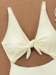 Swim Vcay Traje de baño de una pieza de unicolor negro elegante sin mangas, de cintura alta y con tirantes ajustables, para primavera/verano 2026 - Amarillo claro - Ver 8