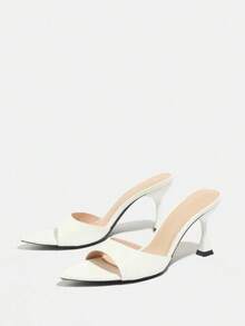 Sandal cao gót nữ form rộng thời trang, đa năng, hở ngón, mũi nhọn, họa tiết vân đá ngẫu nhiên, kiểu xỏ chân, phù hợp đi tiệc và dã ngoại - trắng - Xem 5