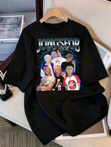2026 T-shirt, Vintage Graphic T-shirt P1Harmony JONGSEOB, Överdimensionerad casual T-shirt för P1ece-fans, Retro streetwear-topp 2005, Retro K-Pop idol bootleg-stil oversized T-shirt, Vintage grafiskt tryck T-shirt, Kortärmad casual topp, K-pop fanmerchandise, Svart streetwear-T-shirt för fans, Vintage grafisk K-Pop Star T-shirt, Kortärmad oversized T-shirt med retro bokstävertryck, Svart casual rund halsringning, Present till streetwear-idol-fans, Bekväm löst sittande T-shirt i bomullsblandning för kvinnor och män. - Svart - Visa 1