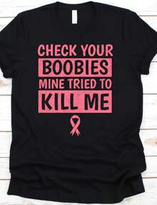 1 Breast Cancer Awareness T-Shirt, Pink Ribbon T-Shirt, Team Pink Support, Breast Cancer Outfit, Survivor Gift, Matching T-Shirts For Groups And Families, 180g 100% Cotton. - 黑色 7 - 查看 12