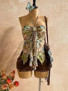 Camiseta asimétrica con decoración de conchas marinas, adecuada para vacaciones en la playa, verano - Multicolor 3 - Ver 1