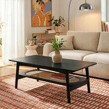 DOMAIA Table basse LUNIO noir et cannage rotin 115cm - Noir - Voir 2