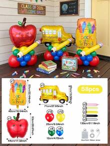 20pcs/58pcs Back To School Season School Bus/Apple Crayon Box/Apple Shaped Foil Balloon Set, Classroom Decoration Atmosphere Decor Photo Backdrop, Use Long Balloons To Create Pencil Shape, Red/Yellow/Dark Blue/Dark Green Latex Balloons, Back To School Party Event Photo Props - View 14