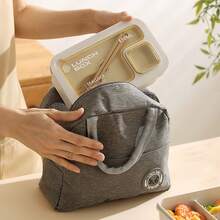 1 pieza Caja Bento - Beige - Con utensilios, Caja de almuerzo para adultos apta para microondas, Contenedor de almacenamiento de alimentos dividido, Bolsa de almuerzo bento aislada, Caja de almuerzo de gran capacidad, Caja bento de almuerzo a prueba de fugas - Multicolor - Ver 2
