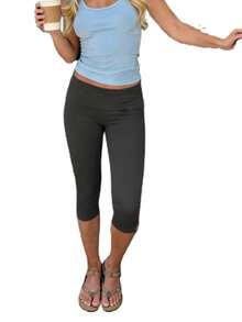 Women's Side Slit Fold Over Capri Leggings Y2K Low Rise Flared Pants Stretch Lounge Yoga Athletic Cropped Pants Bell Bottoms - 深色水洗藍 - 查看 5