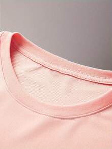 Women's Short-Sleeved T-Shirt With Round Neck, Front And Back Holiday Print, Casual Style For Spring/Summer, Comfortable And Versatile - 粉紅色 - 查看 3