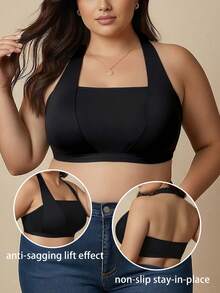 1pc Black Strapless Camisole Bra, Curvy Plus Size Wireless Comfortable Bra, Summer - Black - View 2