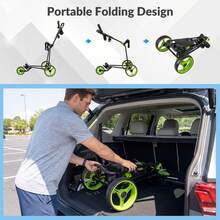 GOFLAME Folding Golf Pull Trolley 3-Wheel Golf Push Cart With Scoreboard Storage Net Umbrella & Cup Holder - Green - View 3