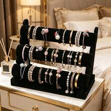 1pc Velvet T-Bar Bracelet Display Stand, Necklace Holder, Jewelry Rack, Jewelry Storage Organizer, Desktop Display Stand, Desktop Jewelry Rack, Mother's Day Gift, Suitable For Retail Display Cabinet, No Electricity Needed, Sturdy Plastic Base, Great For Displaying Necklaces, Bracelets And Watches - Multiple Styles - View 16