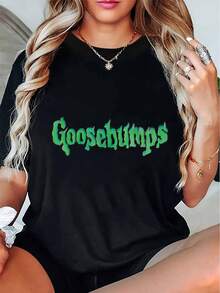 Women's Simple Casual Short-Sleeve Sports T-Shirt With Round Neck And Minimalist English Print, Comfortable Summer Top For Women During Vacation. Y2k T-Shirt - 黑色 - 查看 10