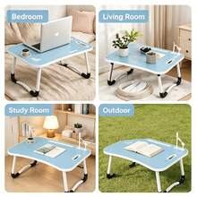 Portable Folding Laptop Desk With Cup Holder & Tablet Slot - Ideal For Work, Writing, Drawing & Eating In Bed Or On The Go, Bedside Table, Lazy Folding Small Table, Desk & Drawer Organizer For Home Storage - 藍色 - 查看 7