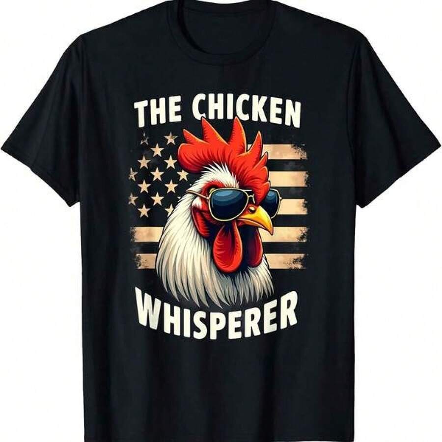 2026 Dam- och Herrtröjor till Fars Dag, Farmers Flag Chicken Whisperer Rooster T-shirt Storlek 2Y-10Y, S-XXXL, Kläder för unga pojkar, Pojkkläder, Herrkläder, Damtröjor, Present till Haitisk Flaggdag och Världsmiljödagen, Fars Dag, Sista skoldagen - Svart - Visa 1