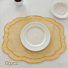 1/2/4pcs Ins Style Simple Fresh Small Plaid Embroidery Irregular Placemats, Suitable For Cafe, Party, Restaurant, Insulation Cup Mats, Decorative Napkins - Multicolor - View 18