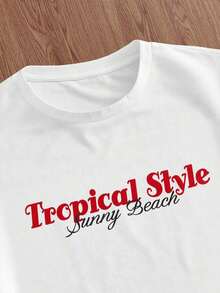SWAVVY Men's Casual Short Sleeve Crew Neck T-Shirt With Letter And Pineapple Print, Men's Crew Neck Printed T-Shirt, Urban Style, White And Red Graphic T-Shirts For Men, Japanese Urban Style Graphic T-Shirt. - 白色 - 查看 5