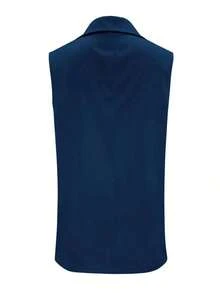 Blazer sin mangas de estilo elegante de color verde oliva para mujer, chaleco casual con solapa y botón en tela tejida lisa, corte regular - Azul - Ver 3