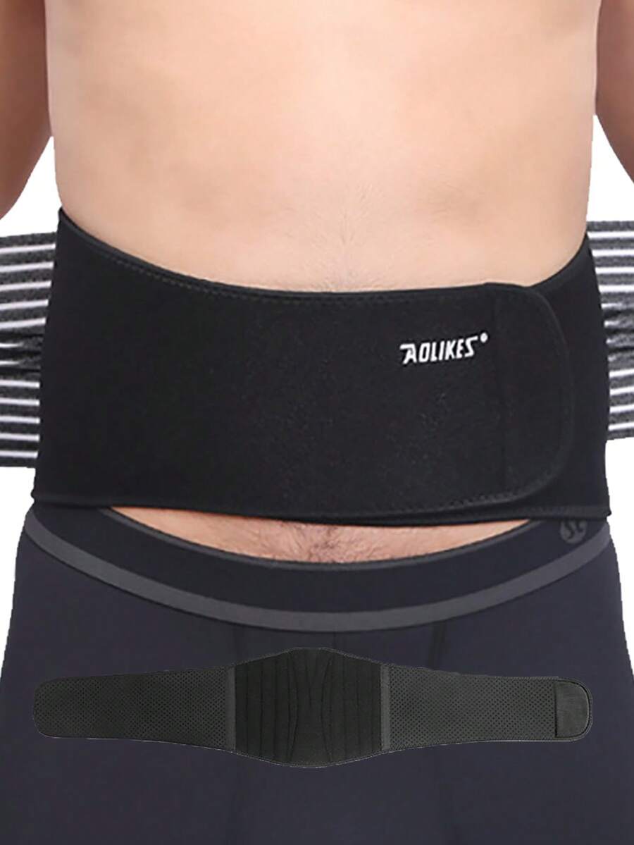 AOLIKES 1 buah Sabuk Penyangga Pinggang Elastis yang Dapat Diatur untuk Angkat Beban dan Squat - Hitam - View 1