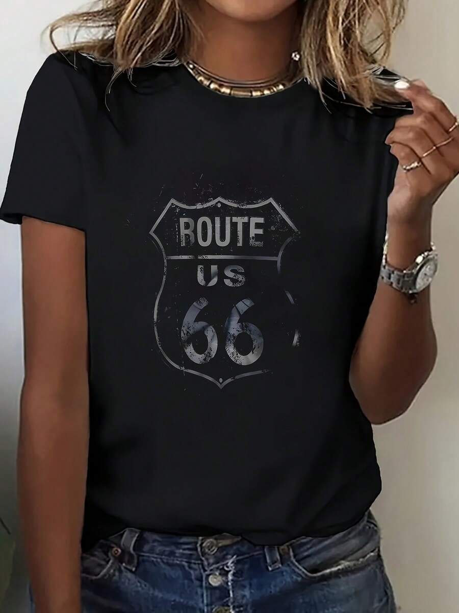 Camiseta de algodón ligera y transpirable de edición limitada para mujer con diseño vintage  - Top casual de cuello redondo suave con estampado de escudo vintage, cómoda para todas las estaciones, lavable aáquina, adecuada para actividades al aire libre y uso diario. Prenda de viaje de corte clásico y ajustado. Diseño vintage a para todas las estaciones. Ajuste cómodo. Camiseta de manga corta para mujer de algodón ligero. - Negro - Ver 1