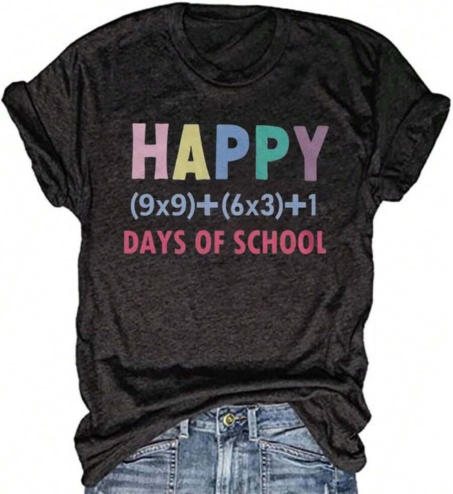 Camisas de profesora para mujer, de verano, divertidas, de manga corta, con gráficos inspiradores - Negro - Ver 1