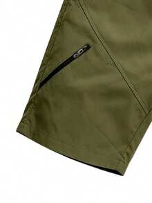 1件男士夏季軍綠色休閒運動短褲，輕量快乾街頭風工裝短褲，附拉鍊口袋 - 橄欖綠 - 查看 6