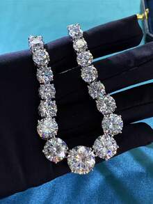 1pc Very Shiny Round Cut Cubic Zirconia Tennis Chain Necklace For Women, Engagement, Wedding, Evening Party Jewelry Accessories - White - View 9