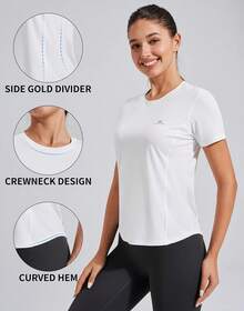 PioneerCamp-playeradeportivademangacortaparamujer, de secado rápido, cuello redondo, para gimnasio, yoga, running - Blanco - Ver 5