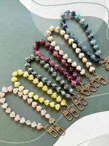 1pc Macaron Color Heart-Shaped Phone Wrist Strap, Beaded Keychain, Universal Bag Anti-Lost Decor, Phone Accessory, Phone Strap (Due To Shooting Angle And Magnification, The Actual Size Of The Object May Slightly Differ From The Photo) - Multicolor - View 5