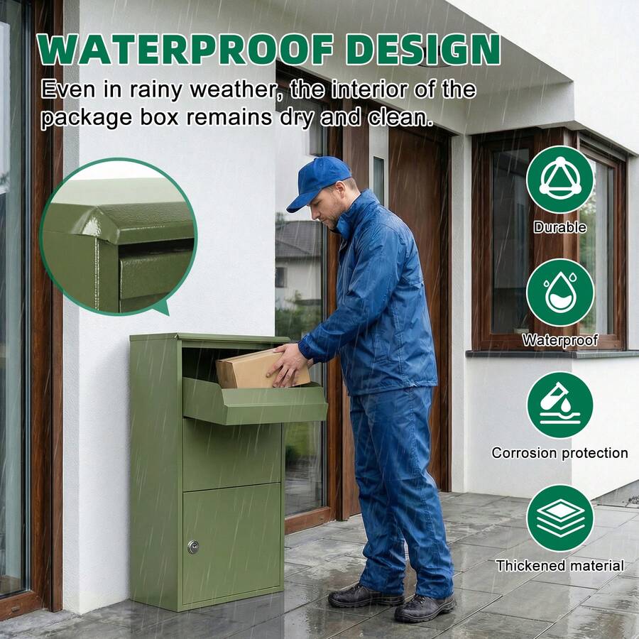 Large Lockable Parcel Box, Weatherproof Combination Lock Parcel Drop Box, Wall Mountable Outdoor Delivery Box With Secure Front Access For Multiple Packages - Single Piece - View 1